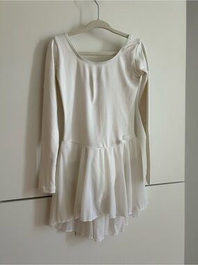 White Long Sleeve Dance Leotard with Chiffon Skirt - Size 6-8
